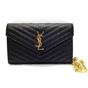 SAINT LAURENT Monogram Chain Wallet Bag Black Leather
